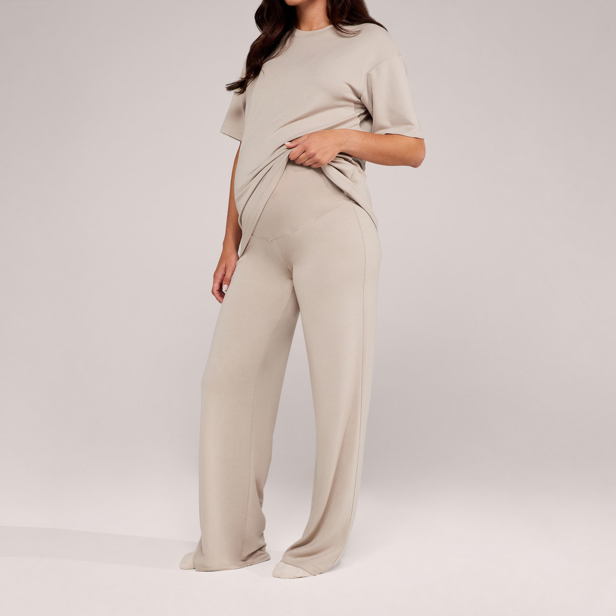 Maternity Soft Touch Wide Leg Lounge Set - Oatmeal Beige