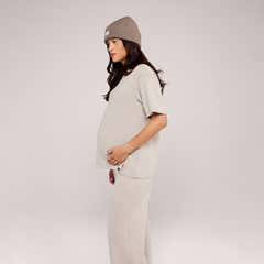 Maternity Soft Touch Wide Leg Lounge Set - Oatmeal Beige