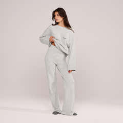 Wide Leg Knit Trousers - Light Grey