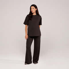 Maternity Soft Touch Wide Leg Lounge Set - Black Coffee
