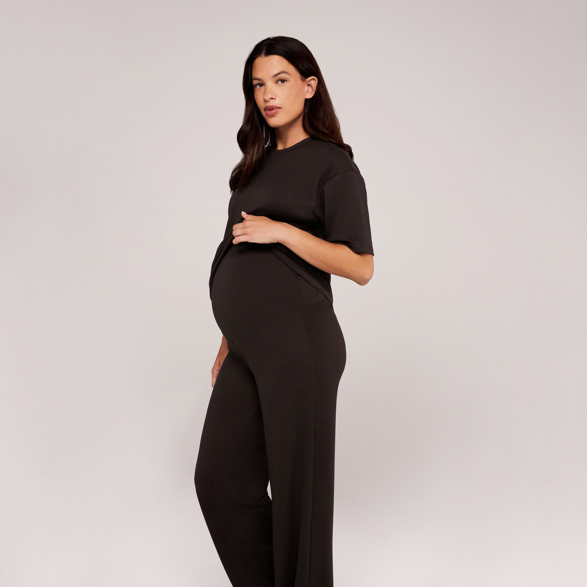 Maternity Soft Touch Wide Leg Lounge Set - Black Coffee