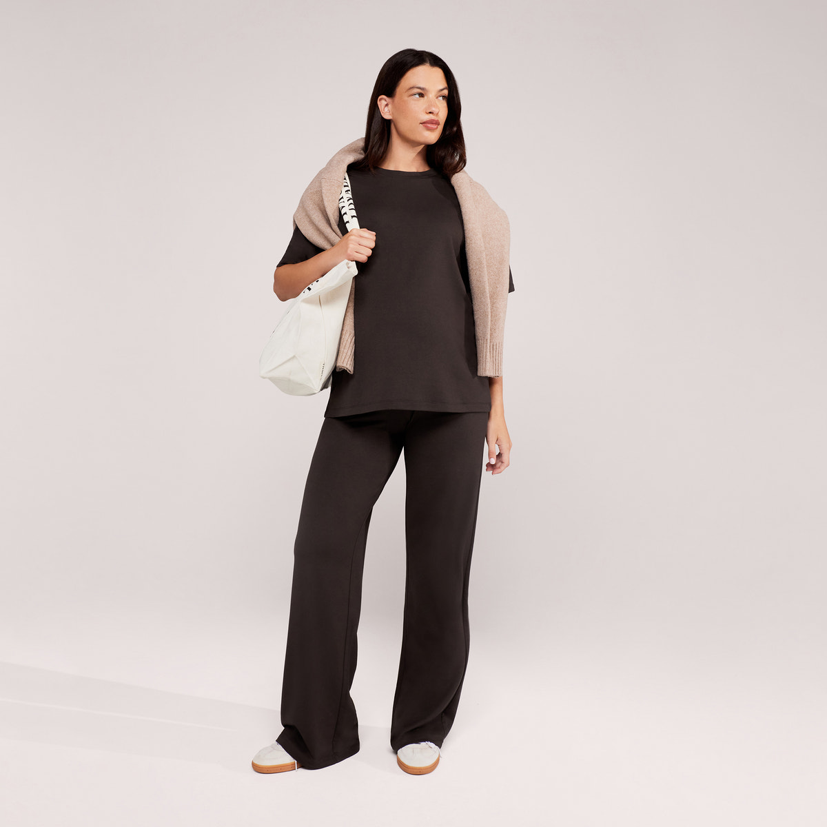 Maternity Soft Touch Wide Leg Lounge Set - Black Coffee