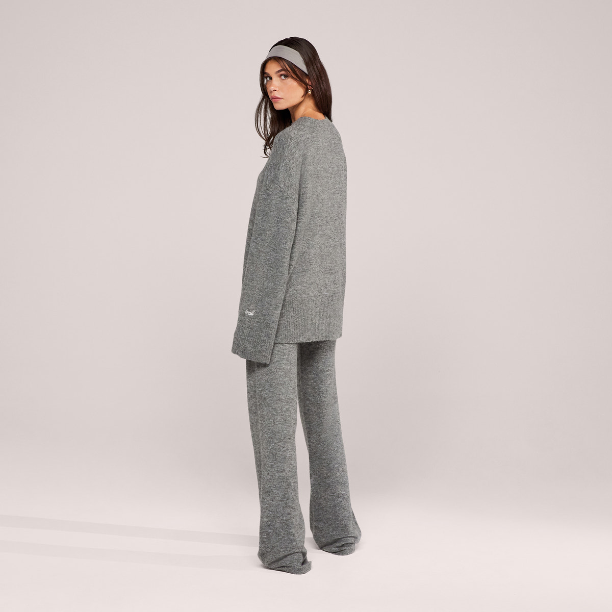 Brushed Knit Wide Leg Trousers - Grey