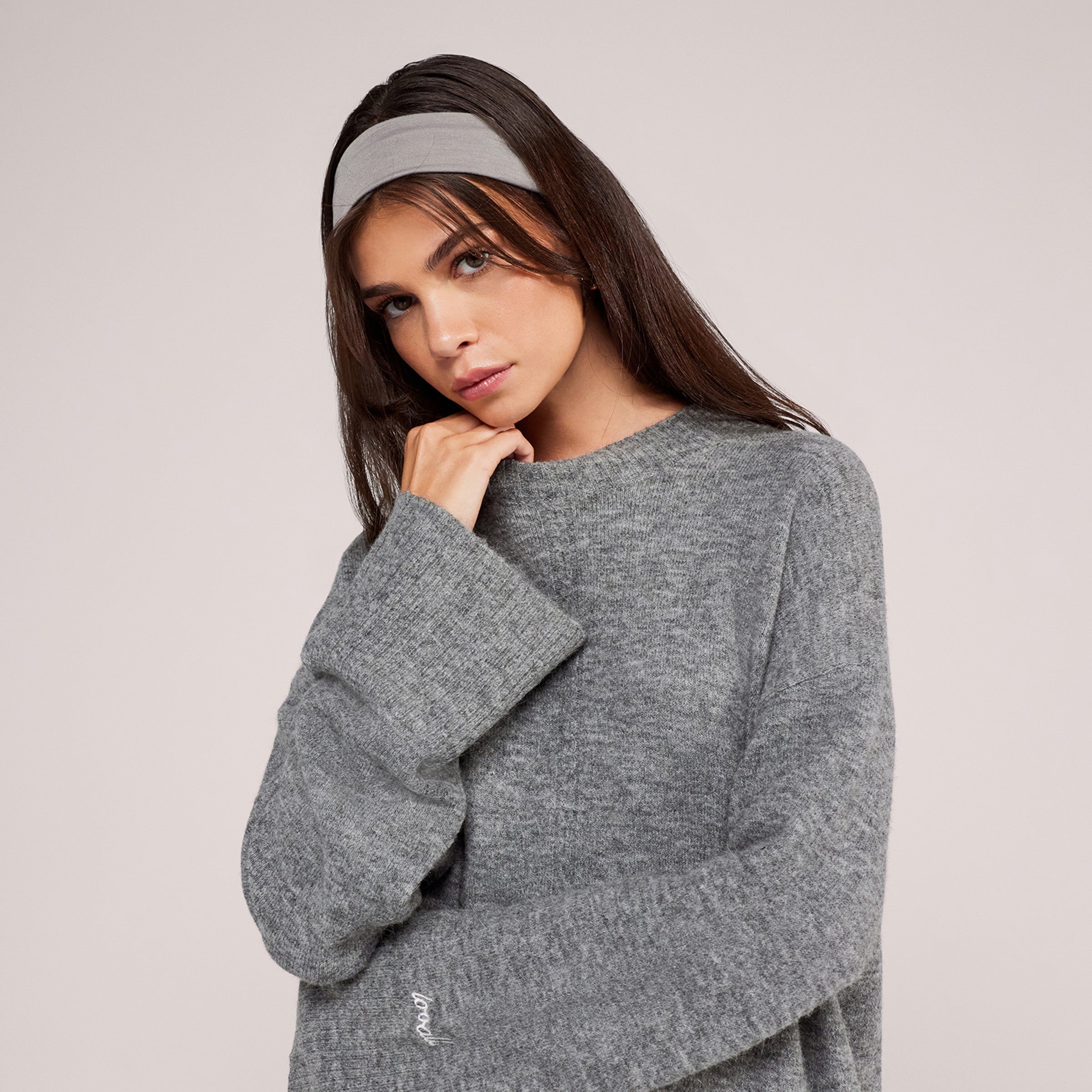Brushed Knit Split Hem Oversized Jumper - Grey