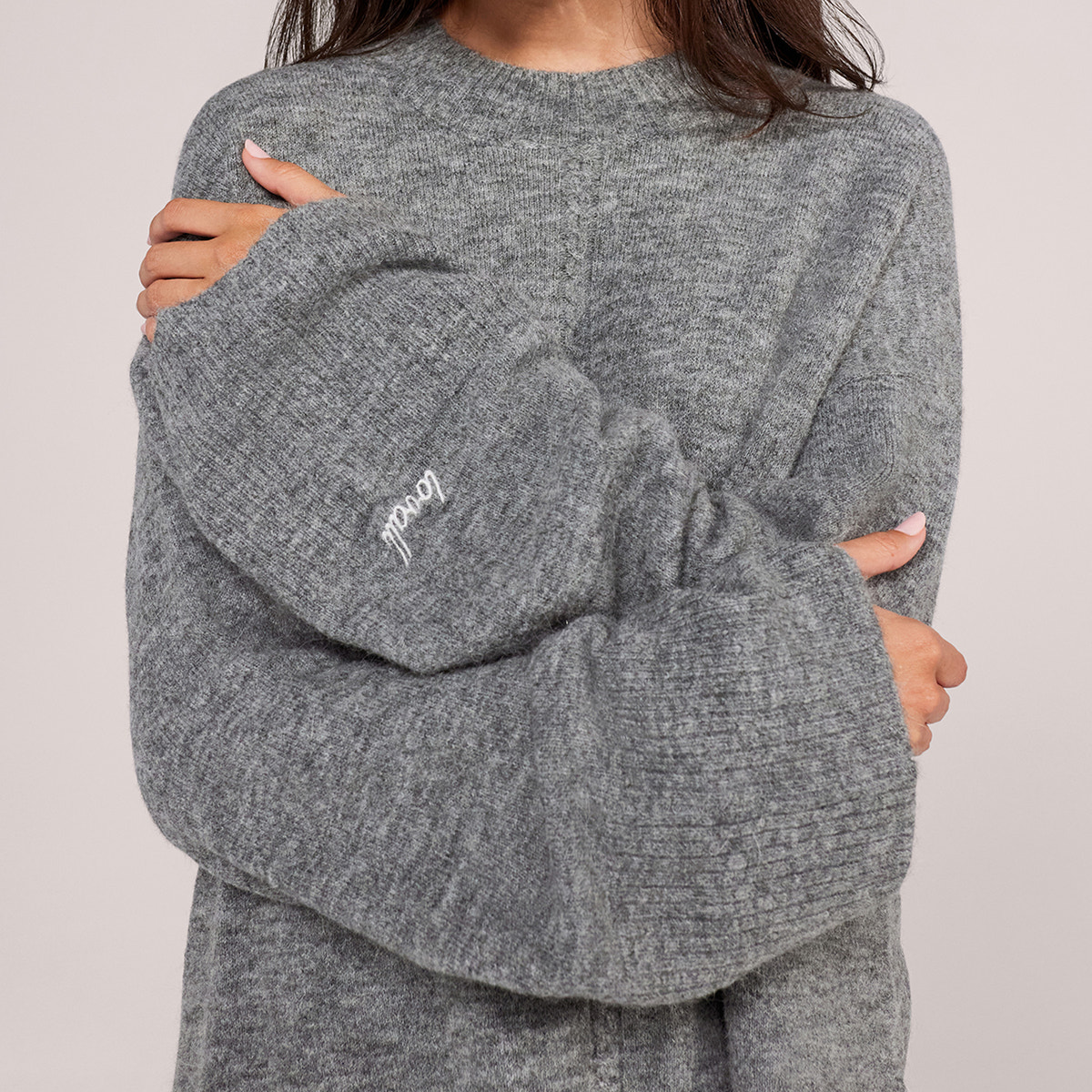 Brushed Knit Split Hem Oversized Jumper - Grey