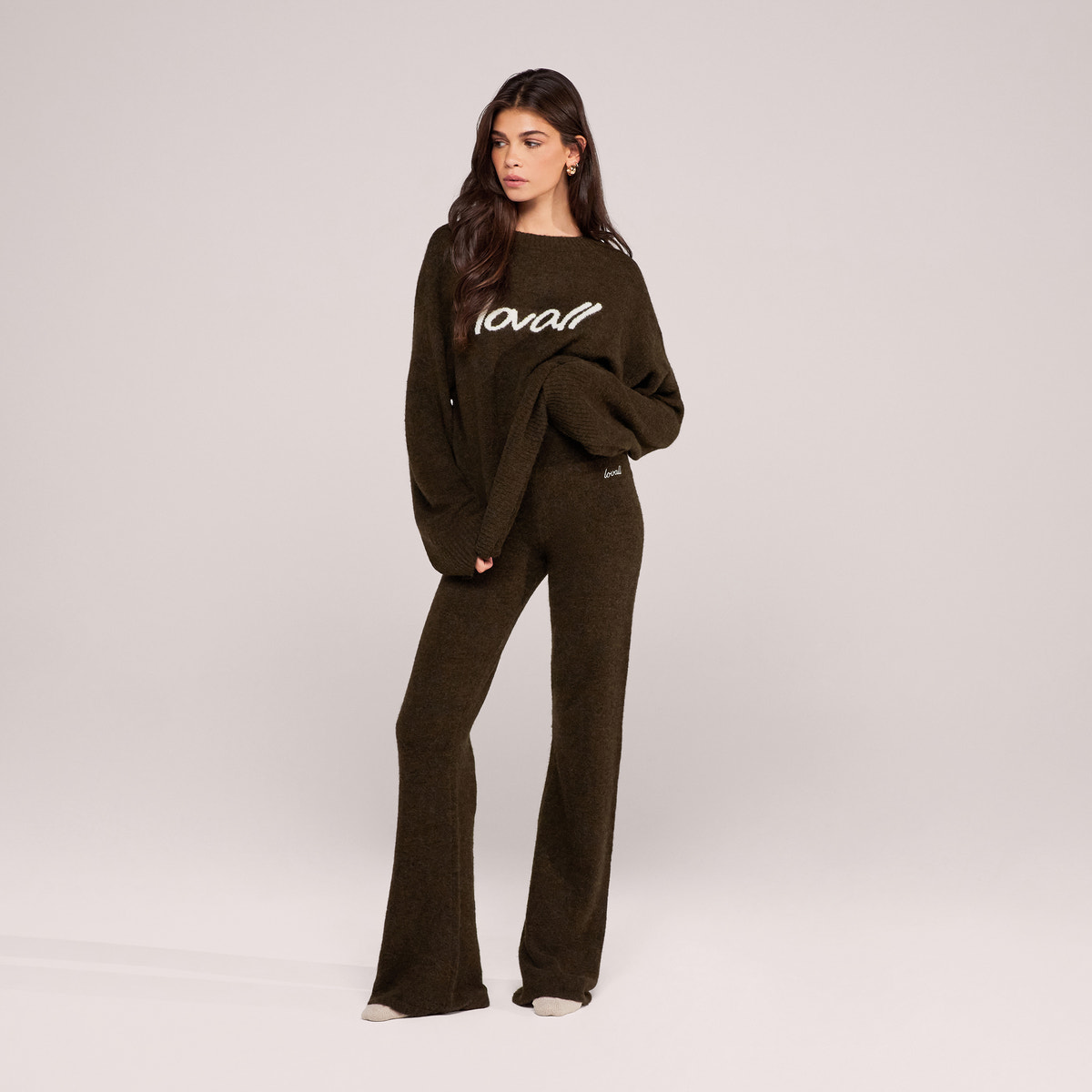 Brushed Knit Wide Leg Trousers - Deep Olive