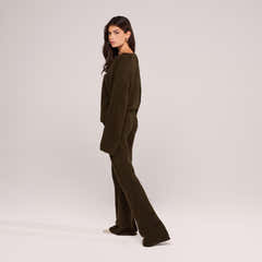 Brushed Knit Script Oversized Jumper - Deep Olive
