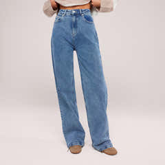 Wide Leg Jeans - Mid Blue