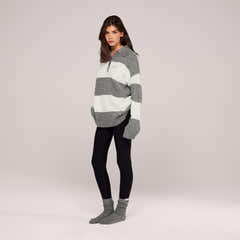Brushed Knit Oversized Polo Jumper - Grey Stripe