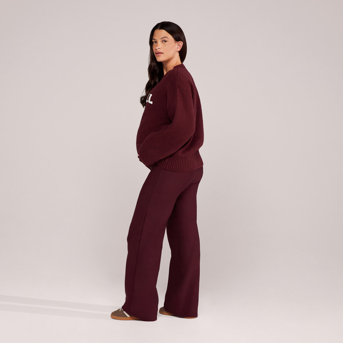 Maternity Winter Wide Leg Trousers - Burgundy