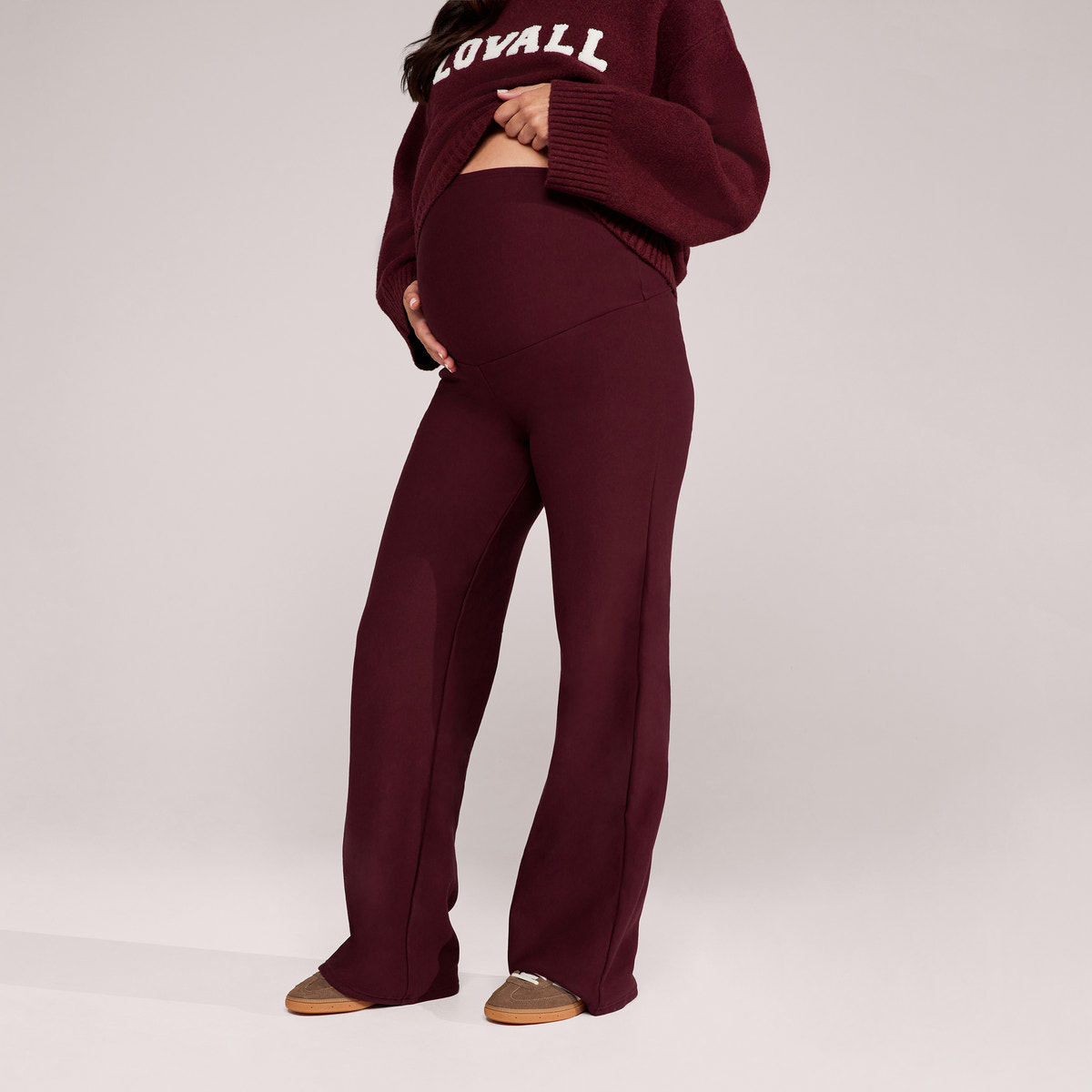 Maternity Winter Wide Leg Trousers - Burgundy