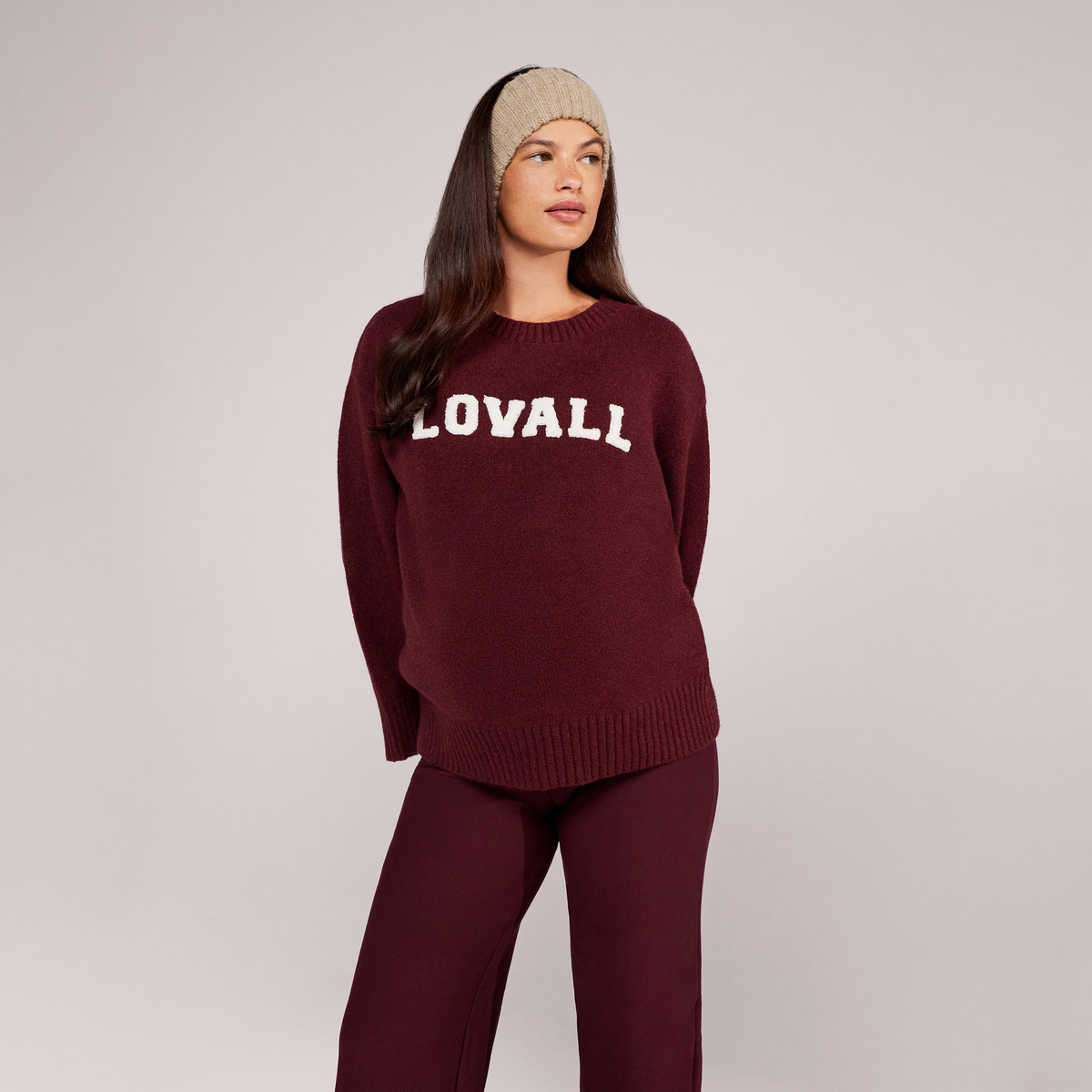 Maternity Winter Wide Leg Trousers - Burgundy