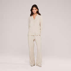Organic Cotton Button Through Pyjama Top - Neutral Stripe