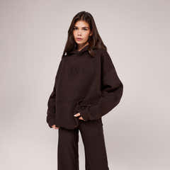 Heavyweight Embossed Oversized Hoodie - Espresso Brown