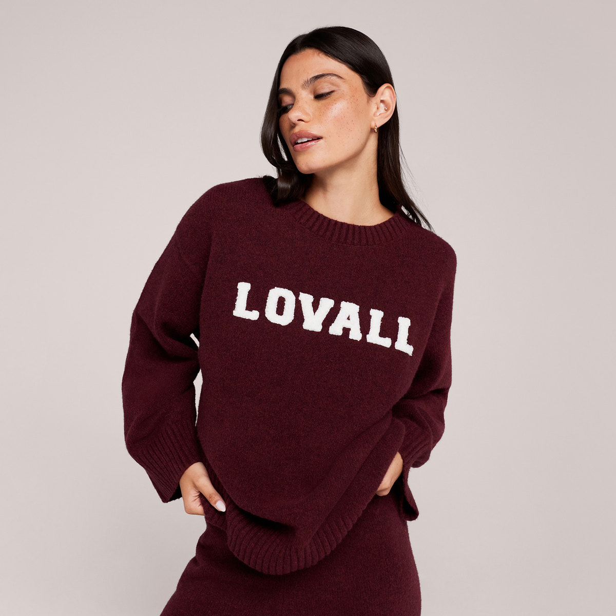 Varsity Knit Oversized Jumper - Burgundy