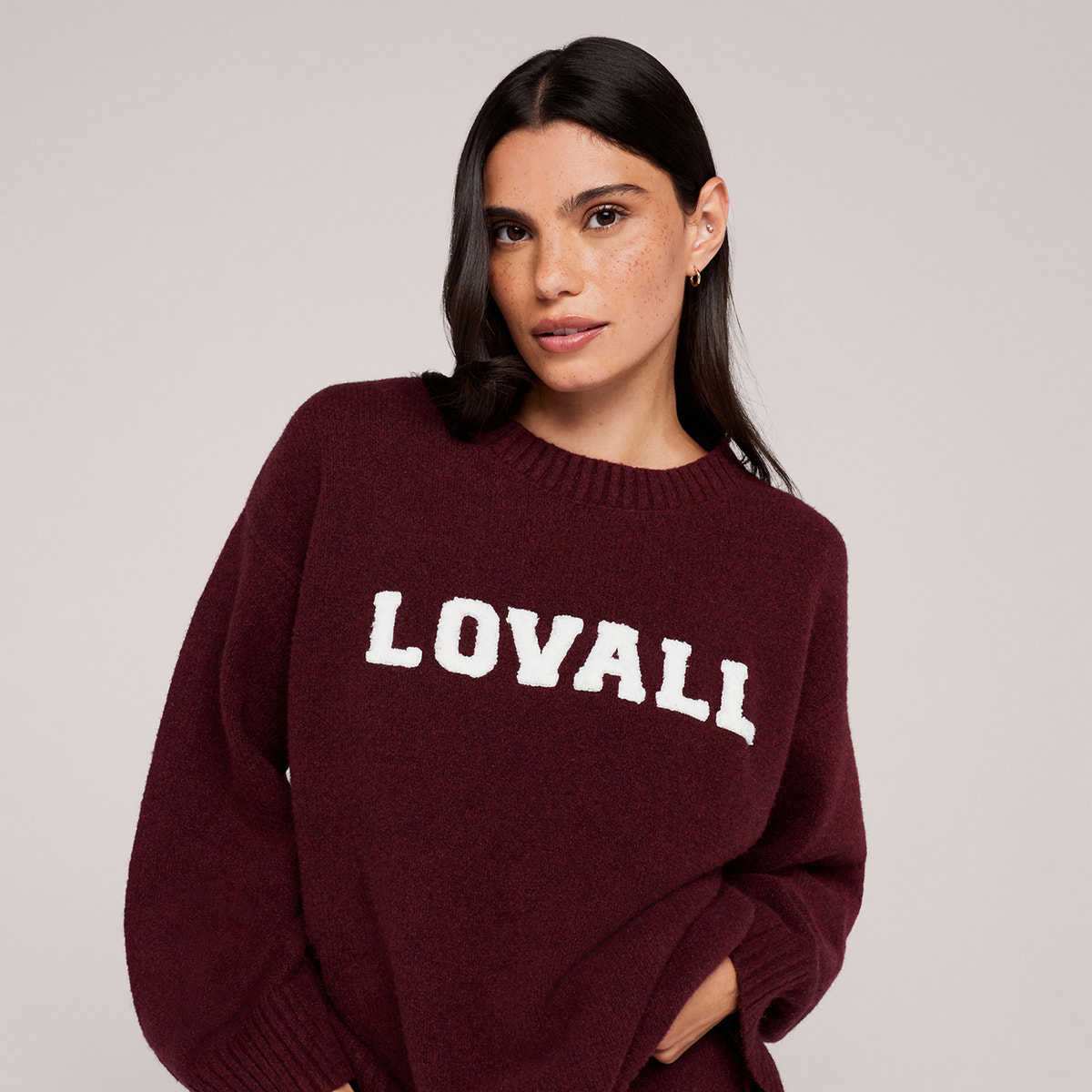 Varsity Knit Oversized Jumper - Burgundy