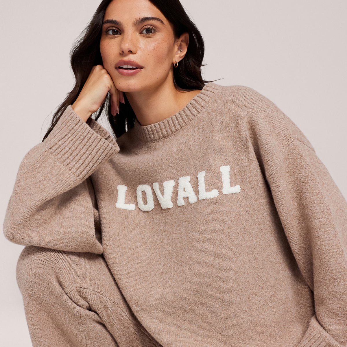 Varsity Knit Oversized Jumper - Biscuit