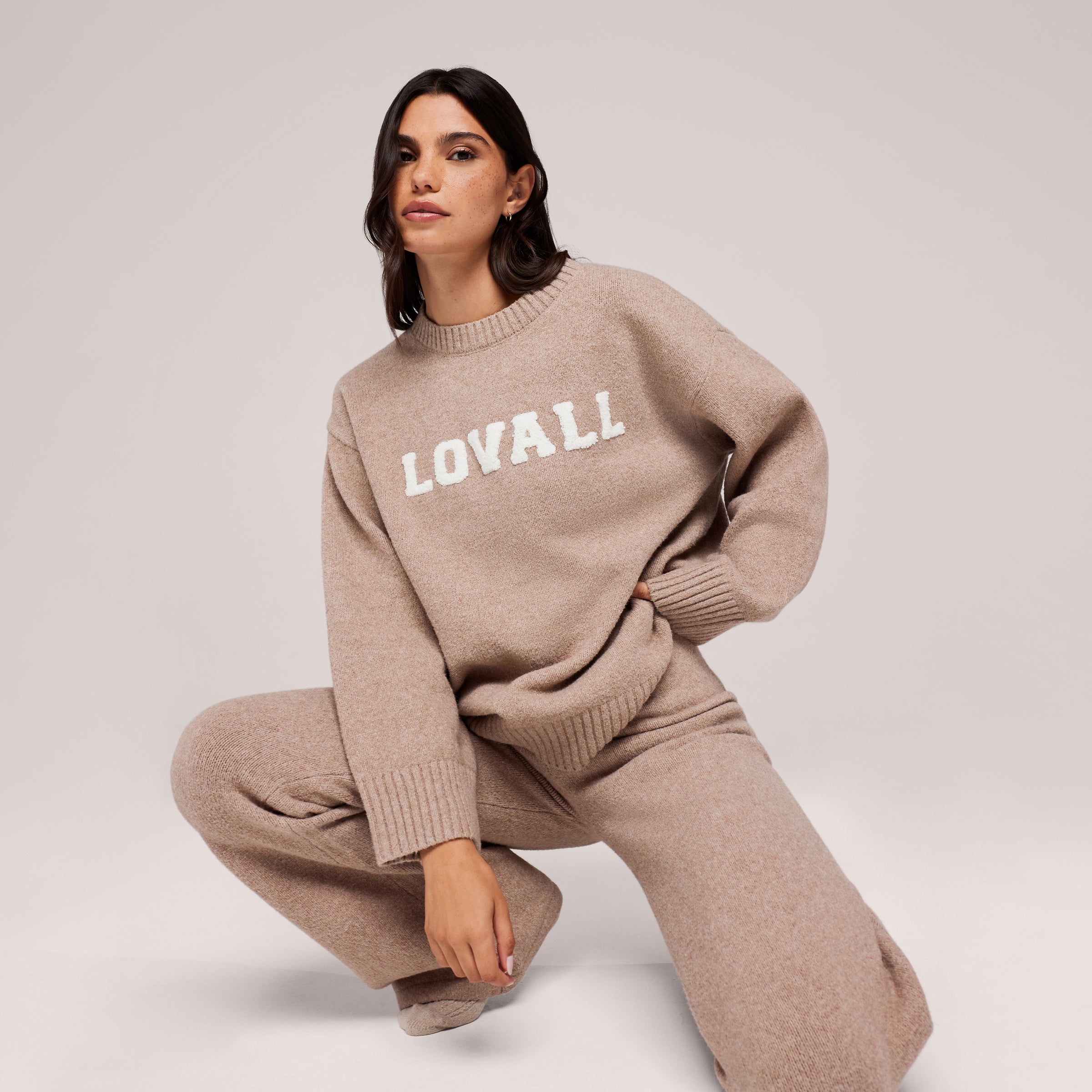 Wide Leg Knit Trousers - Biscuit