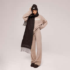 Wide Leg Knit Trousers - Biscuit