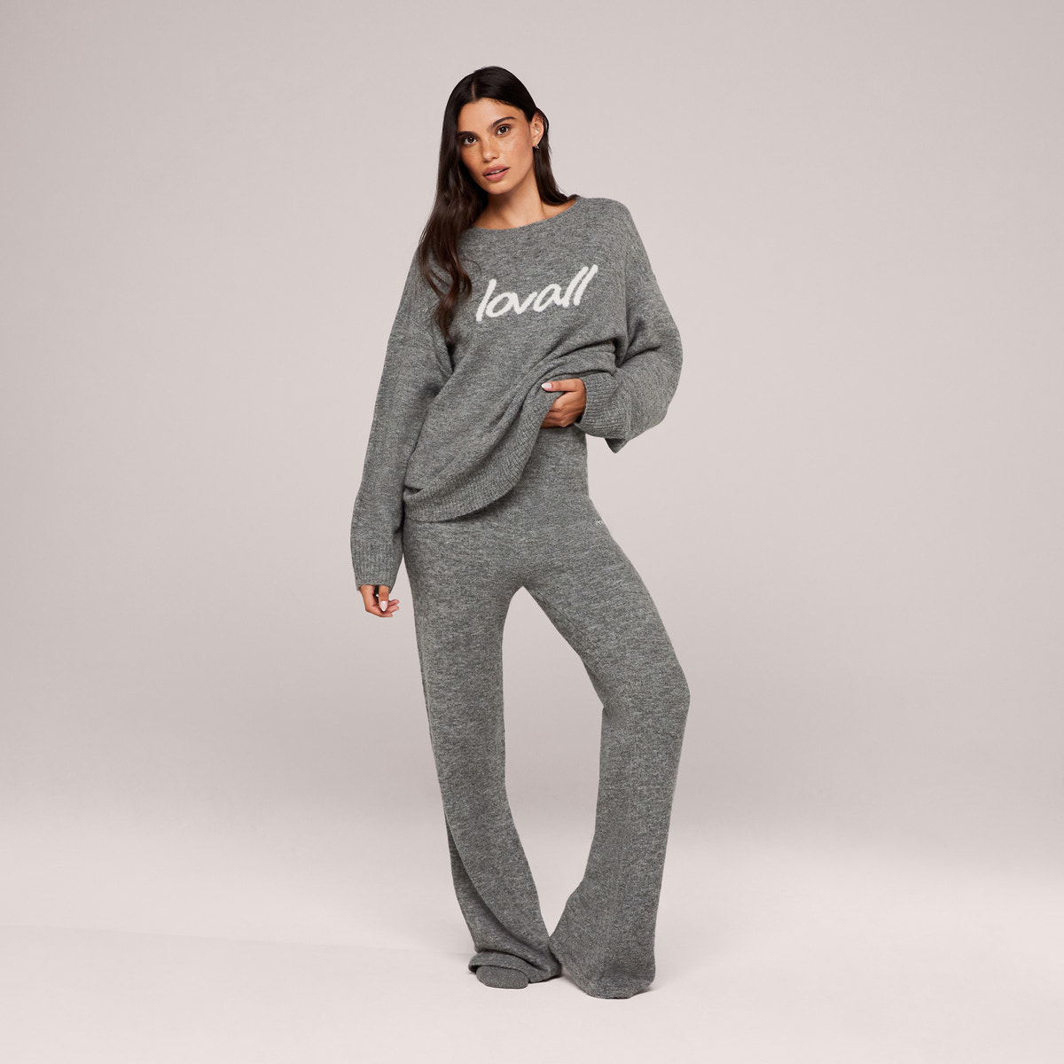 Brushed Knit Script Oversized Jumper - Grey