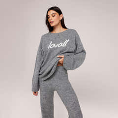 Brushed Knit Script Oversized Jumper - Grey