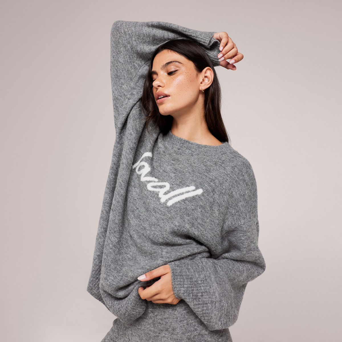 Brushed Knit Script Oversized Jumper - Grey