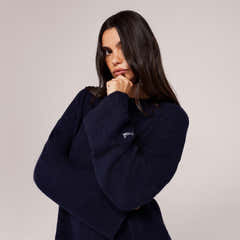 Brushed Knit Split Hem Oversized Jumper - Navy