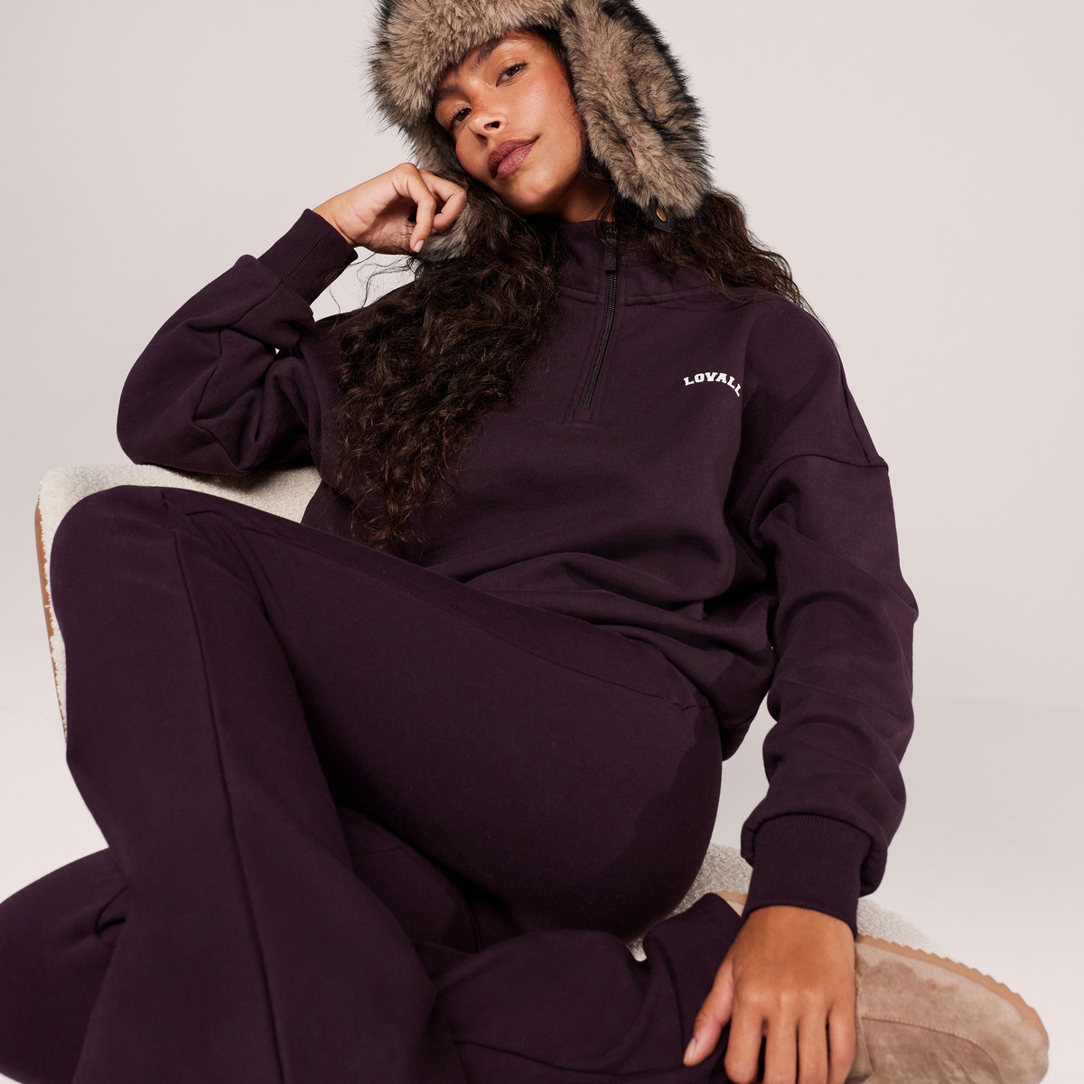 Loopback 1/4 Zip Sweatshirt - Wine