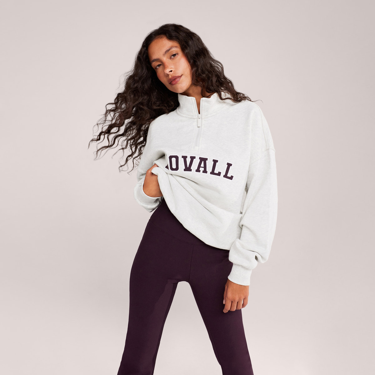 Loopback Varsity 1/4 Zip Sweatshirt - Light Grey Marl