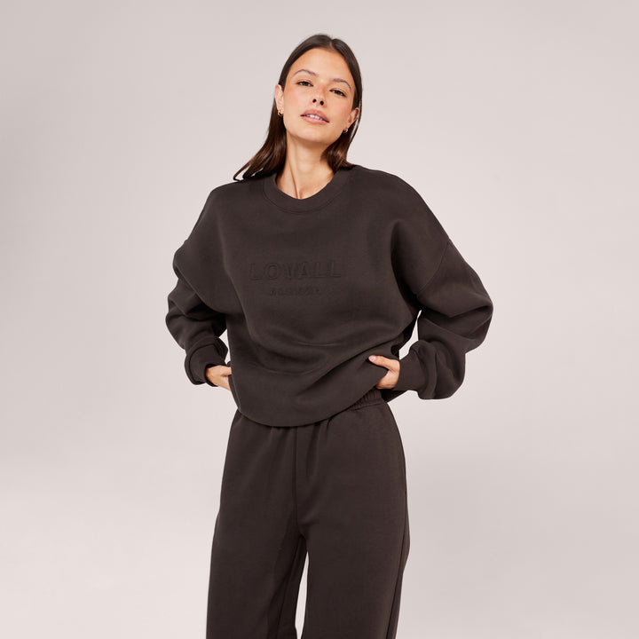 Heavyweight Oversized Sweatshirt Embossed - Black Coffee