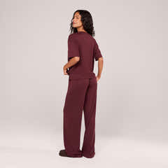 Soft Touch Wide Leg Lounge Set - Burgundy