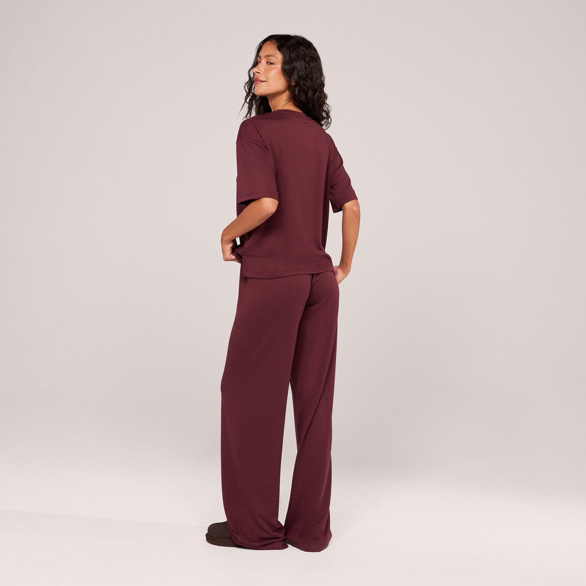 Soft Touch Wide Leg Lounge Set - Burgundy