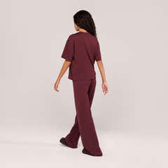 Soft Touch Wide Leg Lounge Set - Burgundy