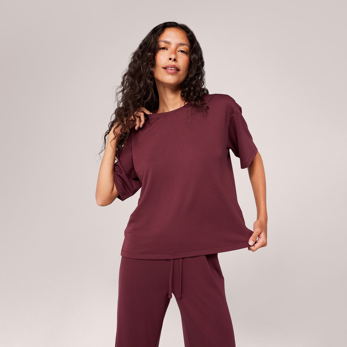 Soft Touch Wide Leg Lounge Set - Burgundy