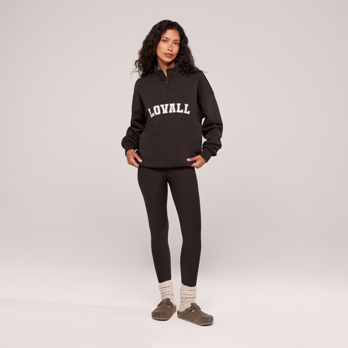 Loopback Varsity 1/4 Zip Sweatshirt - Black Coffee