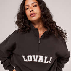Loopback Varsity 1/4 Zip Sweatshirt - Black Coffee