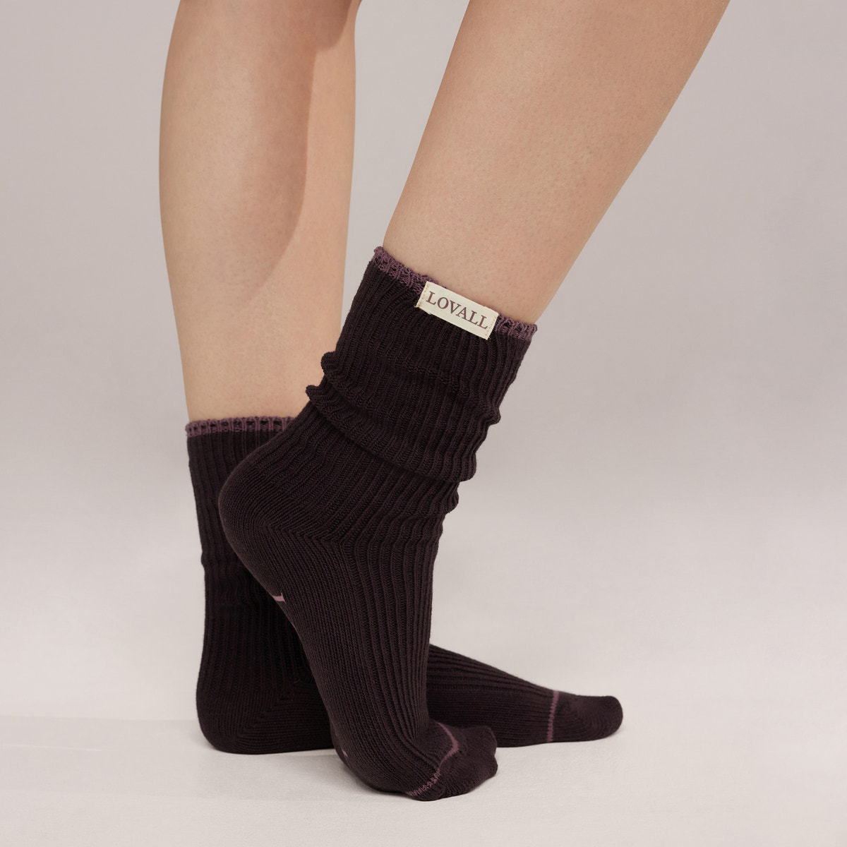 Knitted Rib Socks 2 Pack - Wine/Mauve