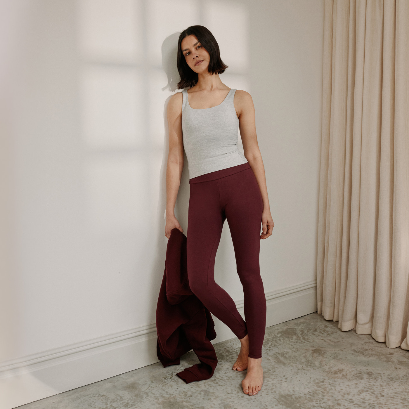 Lightweight Everyday High Waisted Leggings - Burgundy