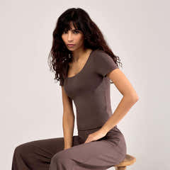 Lightweight Short Sleeve Top - Espresso Brown