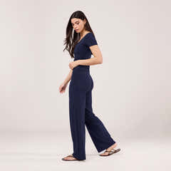 Lightweight Wide Leg Trousers - Navy