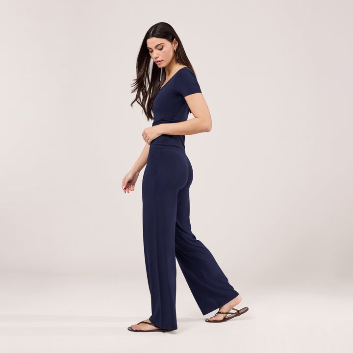 Lightweight Wide Leg Trousers - Navy