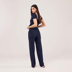 Lightweight Wide Leg Trousers - Navy