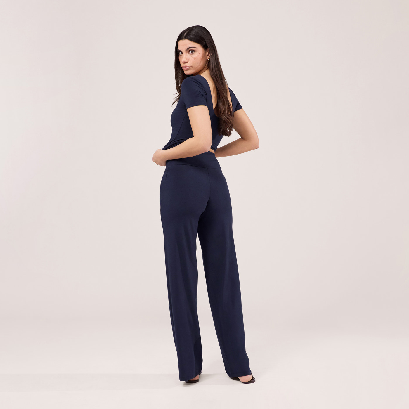 Lightweight Wide Leg Trousers - Navy