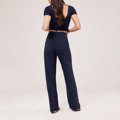 Lightweight Wide Leg Trousers - Navy