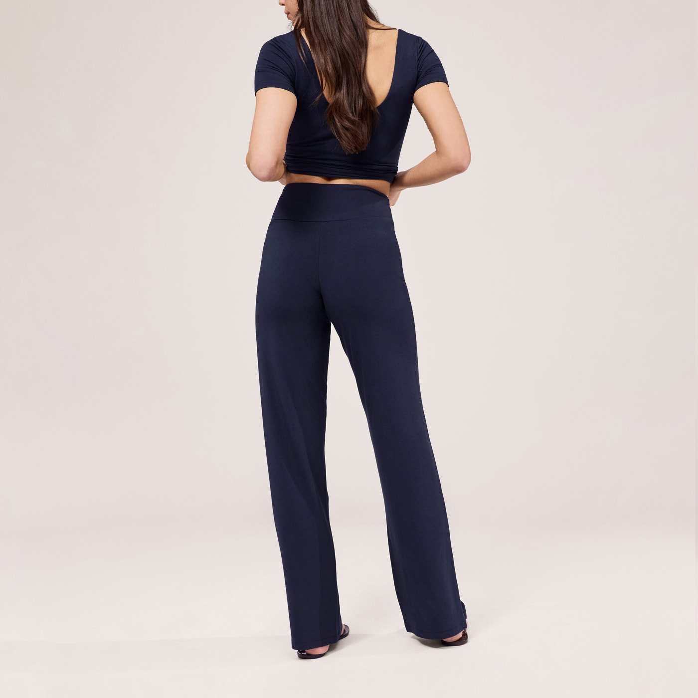 Lightweight Wide Leg Trousers - Navy