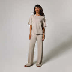 Soft Touch Wide Leg Lounge Set - Oatmeal Beige