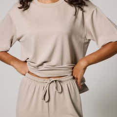 Soft Touch Wide Leg Lounge Set - Oatmeal Beige