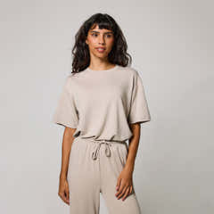 Soft Touch Wide Leg Lounge Set - Oatmeal Beige