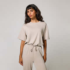 Soft Touch Wide Leg Lounge Set - Oatmeal Beige