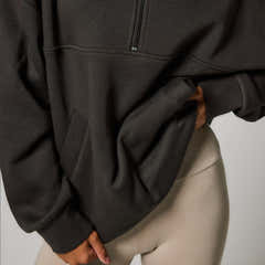 Organic Oversized 1/4 Zip Sweatshirt - Black Coffee